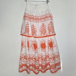 L'atiste By Amy NWT Maxi Skirt Womens M Aztec Sun Boho Tiered Festive Orange